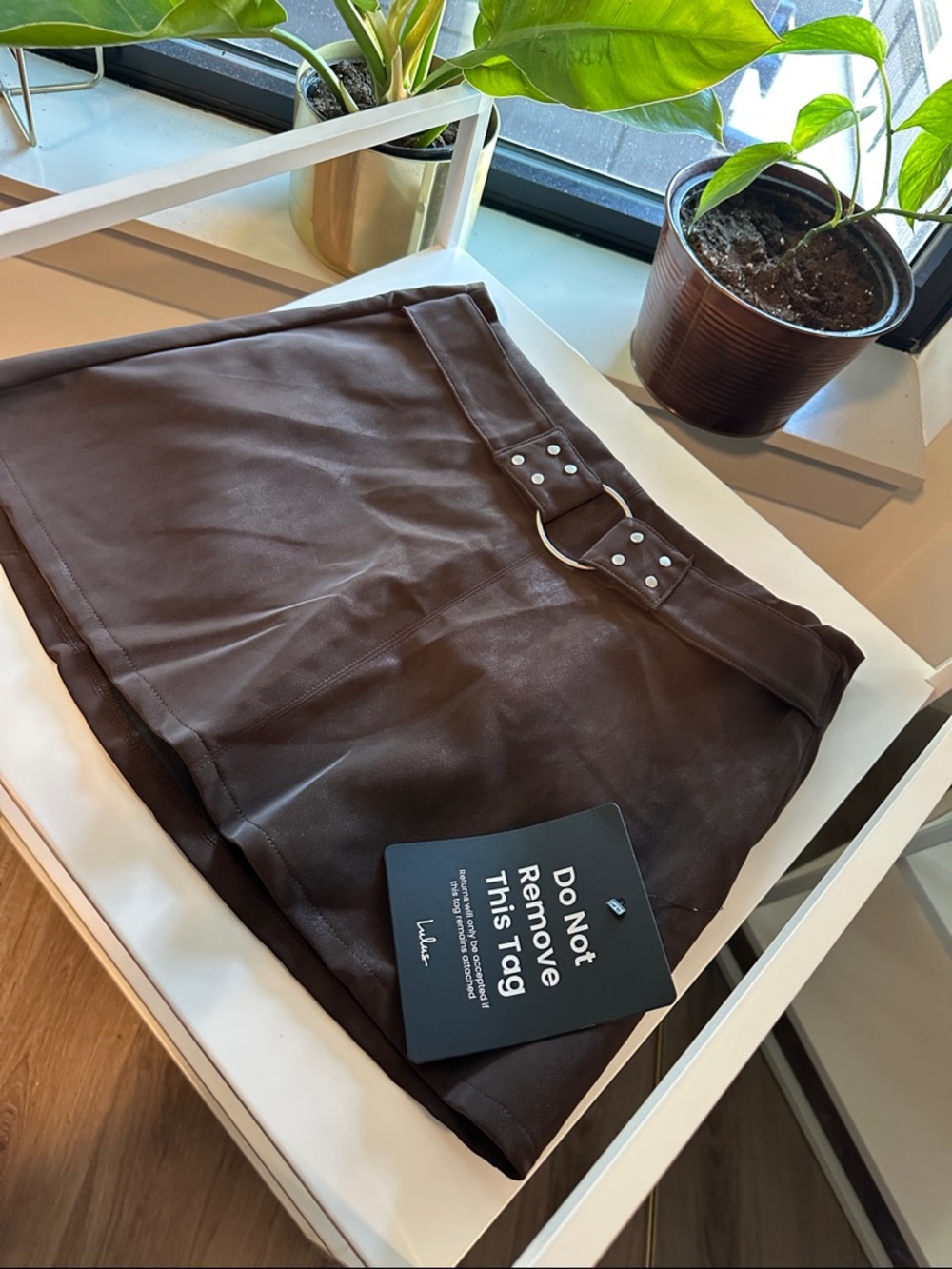Lulu's Dark Brown Mini Skirt with Belt Detail